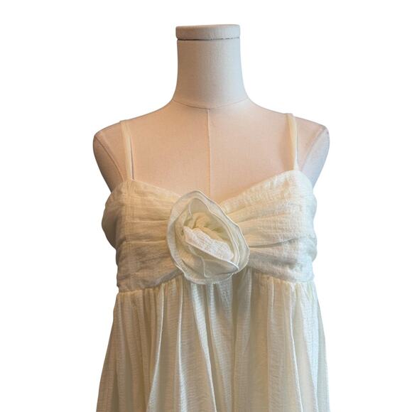 Babydoll Dress 8 Ivory Fairy Empire Spaghetti Strap Rosette Party Ethereal NEW - Picture 2 of 10